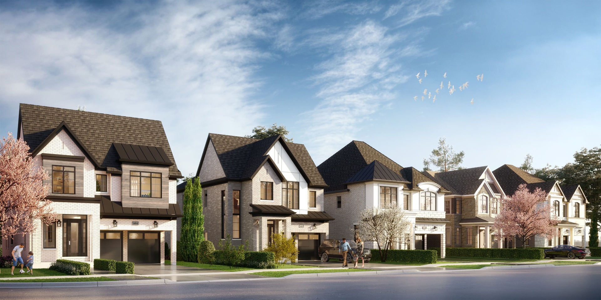 Rosemont Grove community streetscape — luxury detached homes by Hallett in Bram West, Brampton
