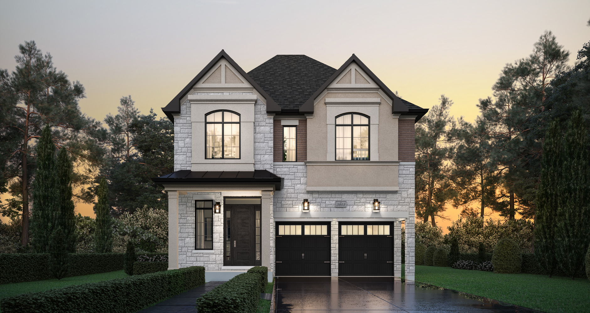 38' Detached elevation rendering by Hallett Homes at Rosemont Grove