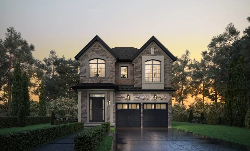 38' Detached elevation rendering by Hallett Homes at Rosemont Grove