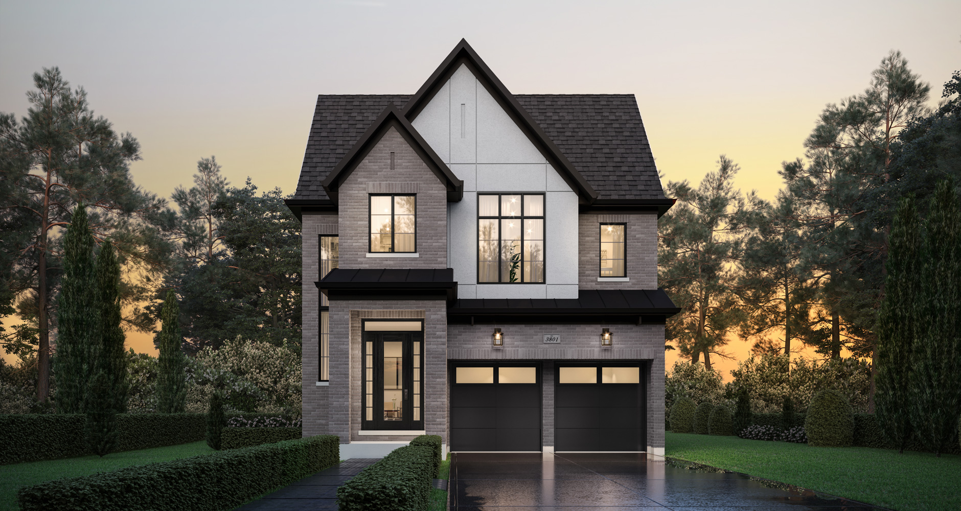 38' Detached elevation rendering by Hallett Homes at Rosemont Grove